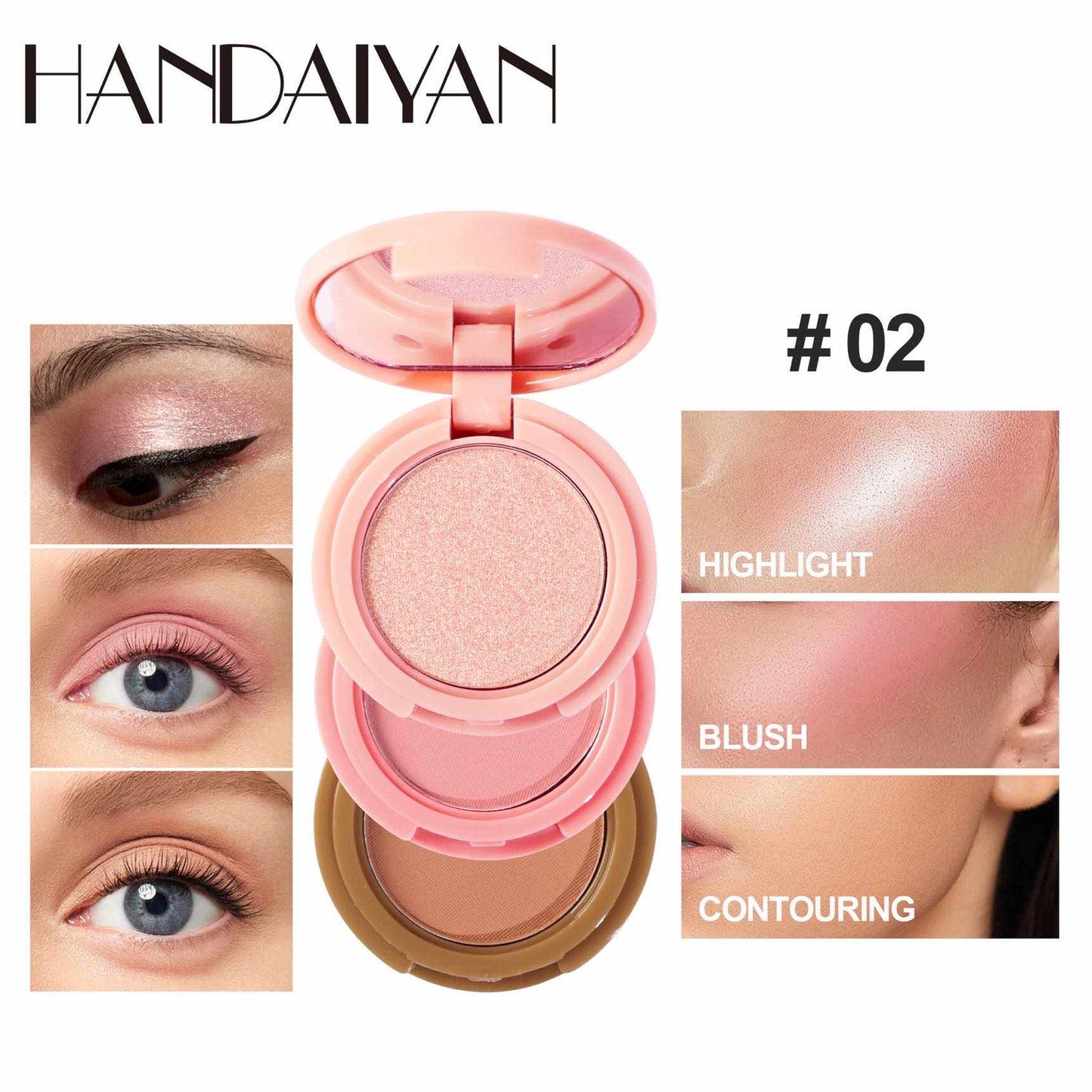 Handaiyan 3 in 1 - Highlighter, Blush & Contour